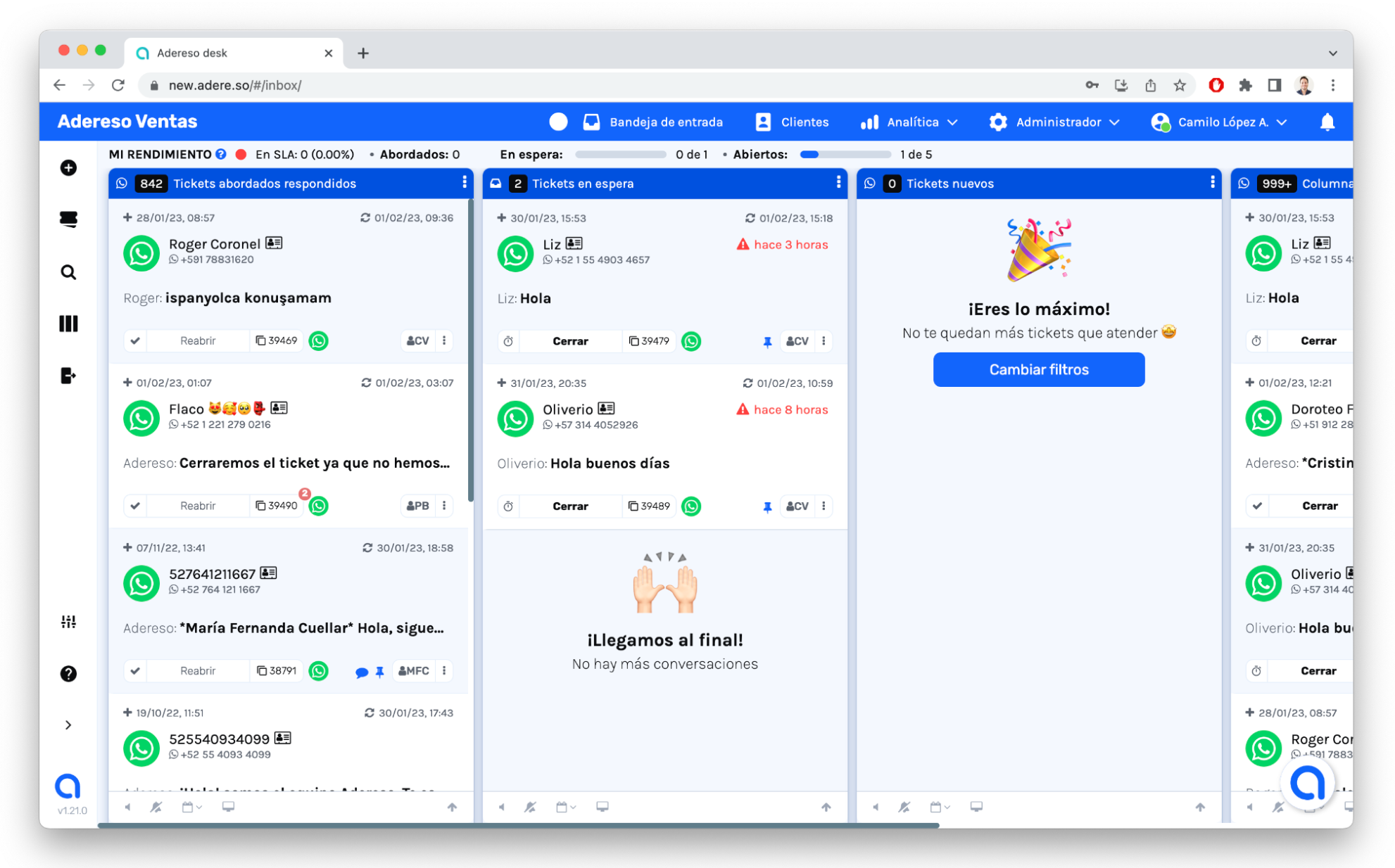 screenshot of Adereso Helpdesk